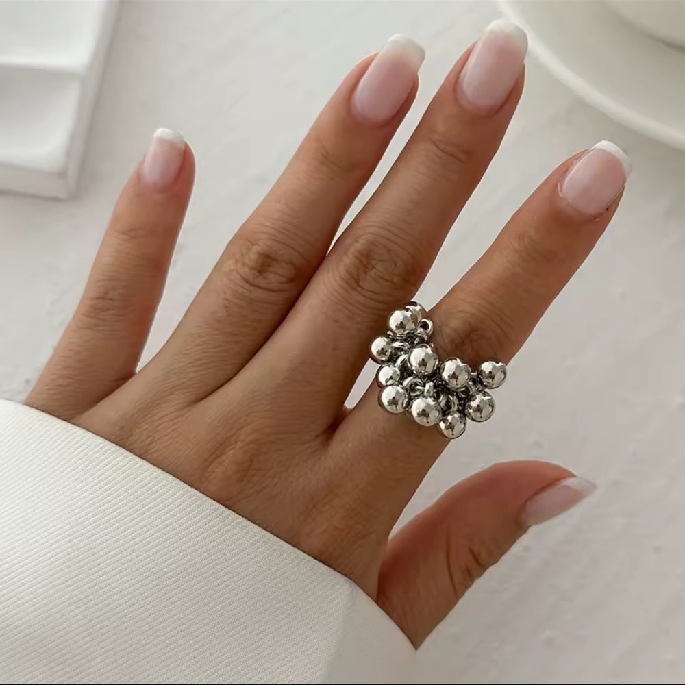 Trendy Silver Stainless Steel Balls Ring